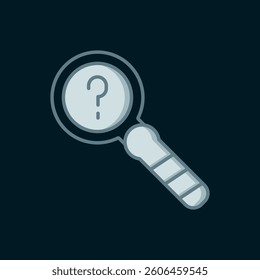Line Unknown search icon isolated on black background. Magnifying glass and question mark. Flat filled outline style with shadow. Vector