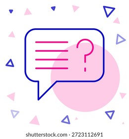 Línea Icono de búsqueda desconocido aislado sobre fondo blanco. Lupa y signo de interrogación. Concepto de contorno colorido. Vector