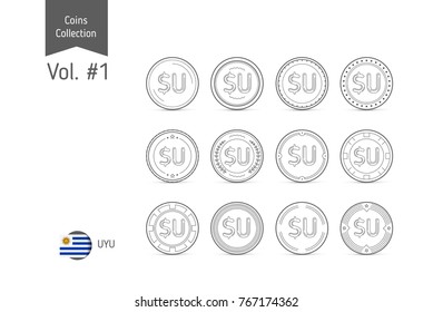Line Uruguayan Peso coin vector. Isolated on white background. Simple thin line coin icons set for websites, web design, mobile app, infographics.