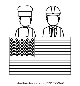 line usa flag nation with chef and businessman