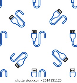 Line USB cable cord icon isolated seamless pattern on white background. Connectors and sockets for PC and mobile devices. Colorful outline concept. Vector