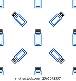 Line USB flash drive icon isolated seamless pattern on white background. Colorful outline concept. Vector