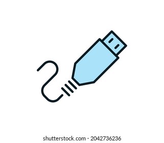 Line USB icon isolated on white background. Outline symbol for website design, mobile application, ui. Electronics pictogram. Vector illustration, editorial stroсk. 