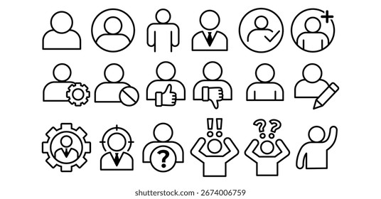 Line User Black and White Minimalist People Profile Icons Set Vector Design Illustration