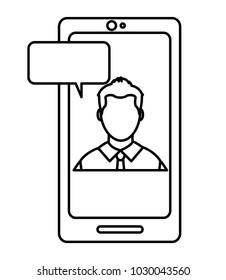 line user man faceless inside smartphone with chat bubble