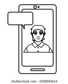 line user man inside smartphone with chat bubble