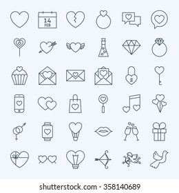 Line Valentine Day Icons Set. Vector Set of Wedding Love Modern Thin Outline Icons for Website and Mobile.