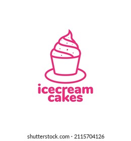 line vanilla, strawberry ice cream cake logo design, vector graphic symbol icon sign illustration