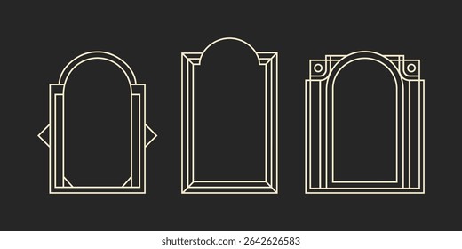 Line vector ar-deco borders. Elegant golden frames in gatsby style.