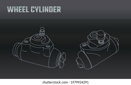 Line vector auto moto parts accessories wheel brake cylinder. Repair service equipment. Engine elements shop catalog. Vintage vehicle symbol. Retro motorcycle mechanic. Design element background.