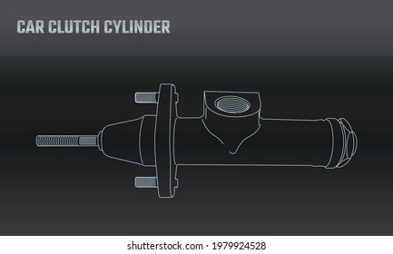 Line Vektor Auto Moto Teile Zubehör Kupplung Bremszylinder. Reparatur von Serviceeinrichtungen. Katalog für Motorelemente. Vintage-Fahrzeugsymbol. Retro-Motorradmechaniker. Design-Element-Hintergrund.