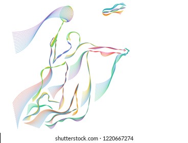 Line vector badminton athlete, athlete jump smash with colorful line art