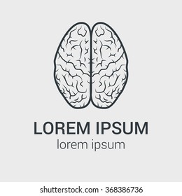 Line vector brain icon on gray background. Single logo with graphic illustration of human brain.