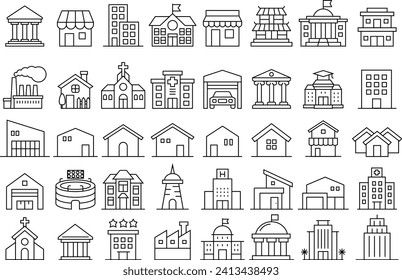 Line vector building icon illustration symbol collection with rich variations