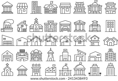 Line vector building icon illustration symbol collection with rich variations