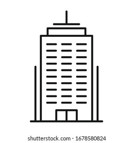 Line Vektorillustration Business Building auf weißem Hintergrund. Städtische Architektur, Wolkenkratzer auf weißem Hintergrund. Element für Web, Spiel und Werbung