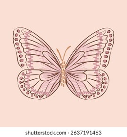 line vector butterfly embroidered pink colors salmon background