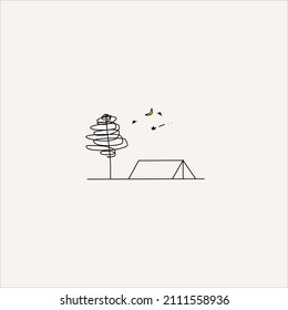 LINE VECTOR CAMP AND TREE 