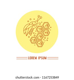 Line vector card. Bee and honeycombs . Unique template for logo, banner, poster, print