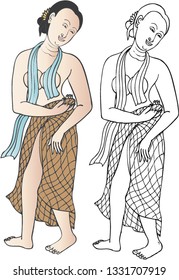 the line vector and character of local woman design for art work