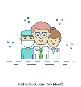 Line vector characters. Illustration of medical staff.