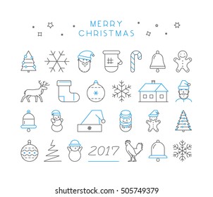 Line vector Christmas icon set. Linear collection 25 holidays icons.