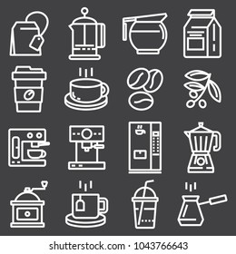 Line Vector Coffee Icons with Gray Background