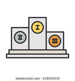 Line vector color pedestal, winner award icon. Sport equipment, success symbol. Athletic competition. Victory championship reward, trophy. Retro style illustration element for your design wallpaper