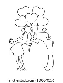 Line vector concept illustration of a young man and woman.