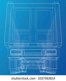 Line vector construction machinery truck tipper. Industrial style. Corporate cargo delivery. Created illustration of 3d. Wire-frame.