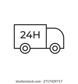 Line vector of a delivery vehicle with the 24H service sign.