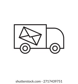 Line vector of a delivery vehicle carrying a mail envelope.