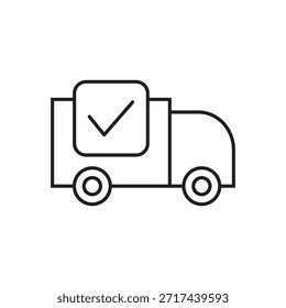 Line vector of a delivery vehicle with a confirmed check mark.