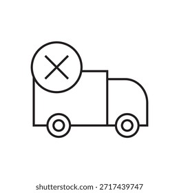 Line vector of a delivery vehicle with a cross mark indicating failure.