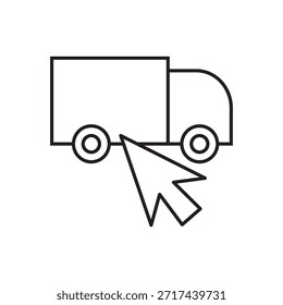 Vetor de linha de um veículo de entrega com um cursor do ponteiro do mouse.