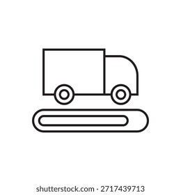 Line vector of a delivery vehicle moving along a conveyor belt.