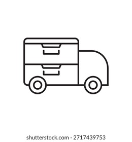 Line vector of a delivery vehicle with a moving box on its back.