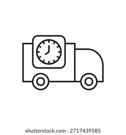 Line vector of a delivery vehicle showing time and schedule.