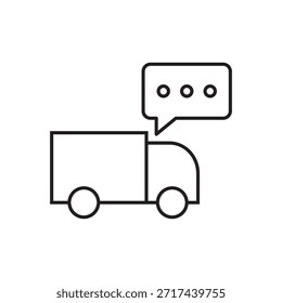 Line vector of a delivery vehicle with a speech bubble chat icon.