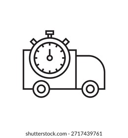 Line vector of a delivery vehicle with a stopwatch timer.
