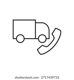 Line vector of a delivery vehicle with a telephone handset icon.
