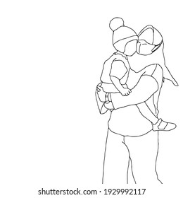line vector design, mother holding her child, for coloring, school assignments