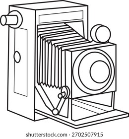 Un dibujo de Vector de línea de una cámara de estilo analógico.
