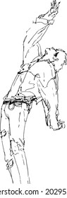 Line vector drawing, A man with his hand up