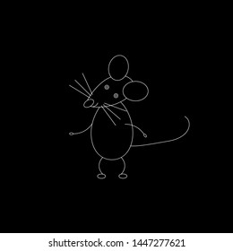Line vector figure of cute mouse. Vector outline forest animal for web and design. white on black