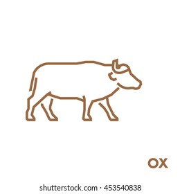 Line vector figure of ox. Outline wild animal for web and design.