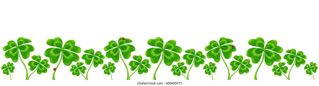 Line of vector four-leaf clovers, vector Saint Patrick's Day border