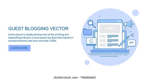 Line vector for Guest Blogging, Posting, Content, flat banner with icons and texts