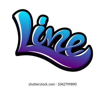 Line. Vector hand lettering word in bright gradient color isolated on white background. Word Line with glare and black outline. Concept for logo, card, typography, poster, print. 