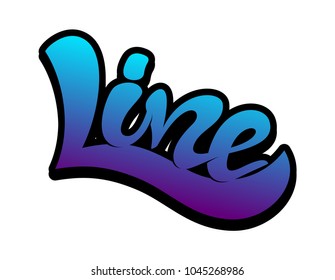 Line. Vector hand lettering word in bright gradient color with black outline on white background. Concept for logo, card, typography, poster, print. 